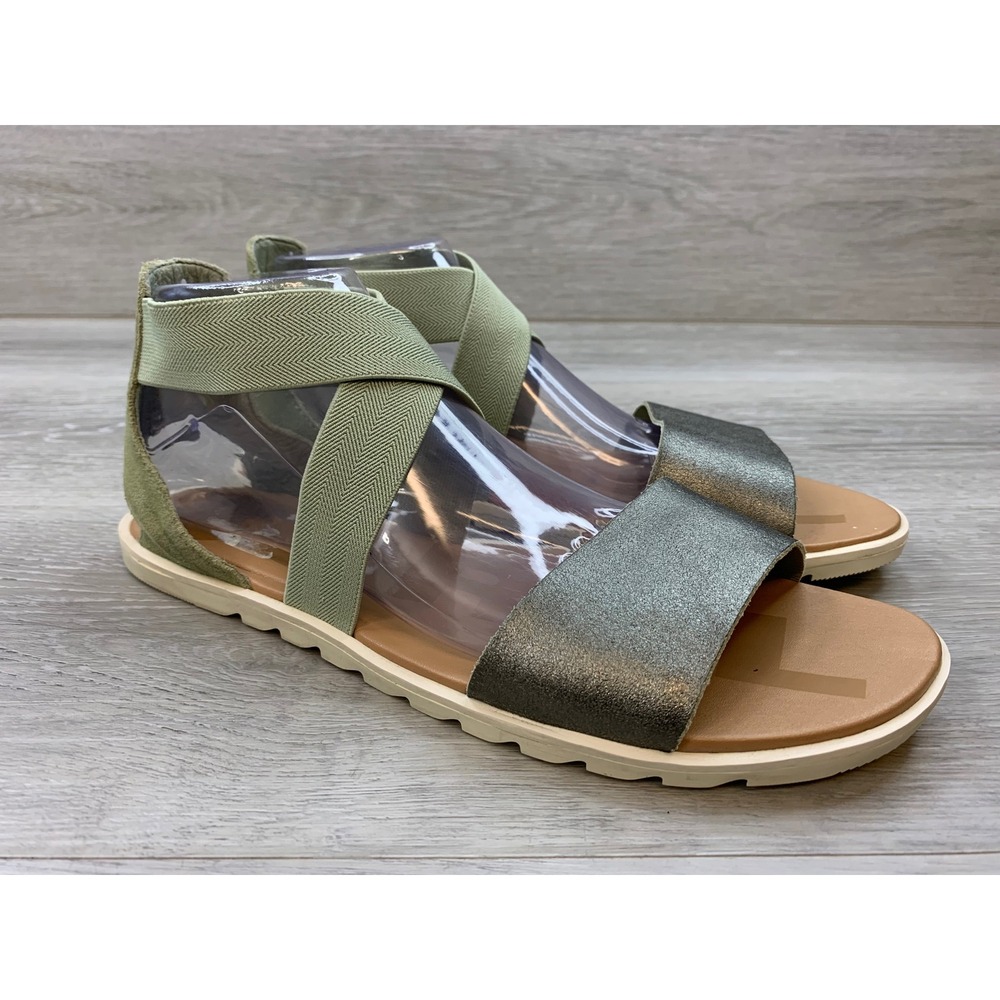 Sorel Ella II Sandal Sage Metallic Silver Flat Strappy Casual Women's 10.5